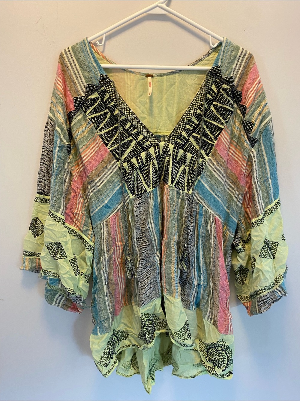 Free People multi oversized embroidered blouse flowy boho